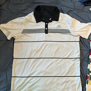 adidas Men’s White Polo with Black Collar & Stripes